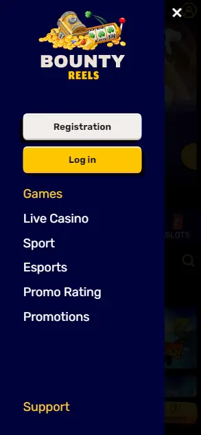 Bounty Reels Casino Menu