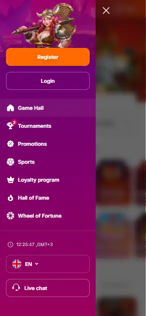 Hit'N'Spin Casino Menu