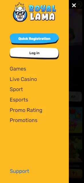 Royal Lama Casino Menu